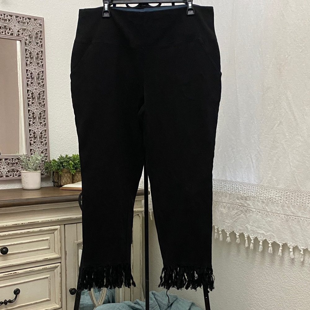 Women With Control Renee Greenstein Fringe Hem Pants 1XP Plus Size Black